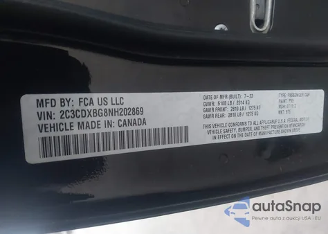 2022 Dodge Charger Sxt Rwd z USA, uszkodzony, nr VIN 2C3CDXBG8NH202869